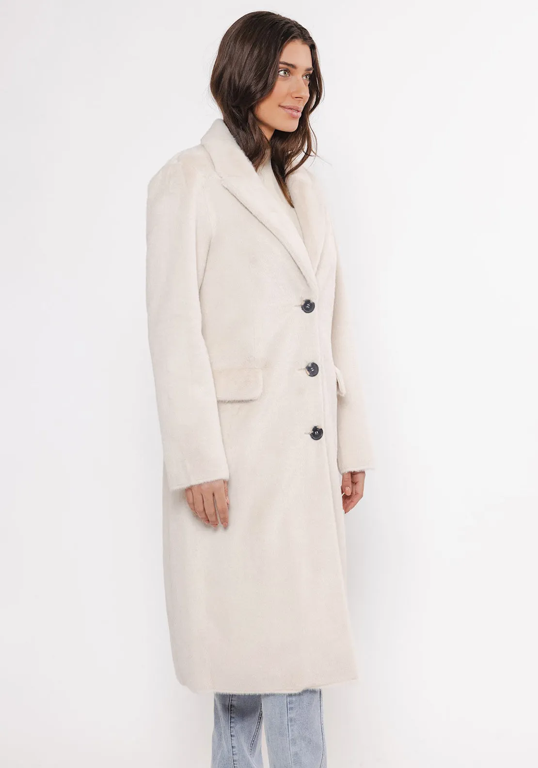 Rino and Pelle Saami Long Faux Fur Coat, Off-White