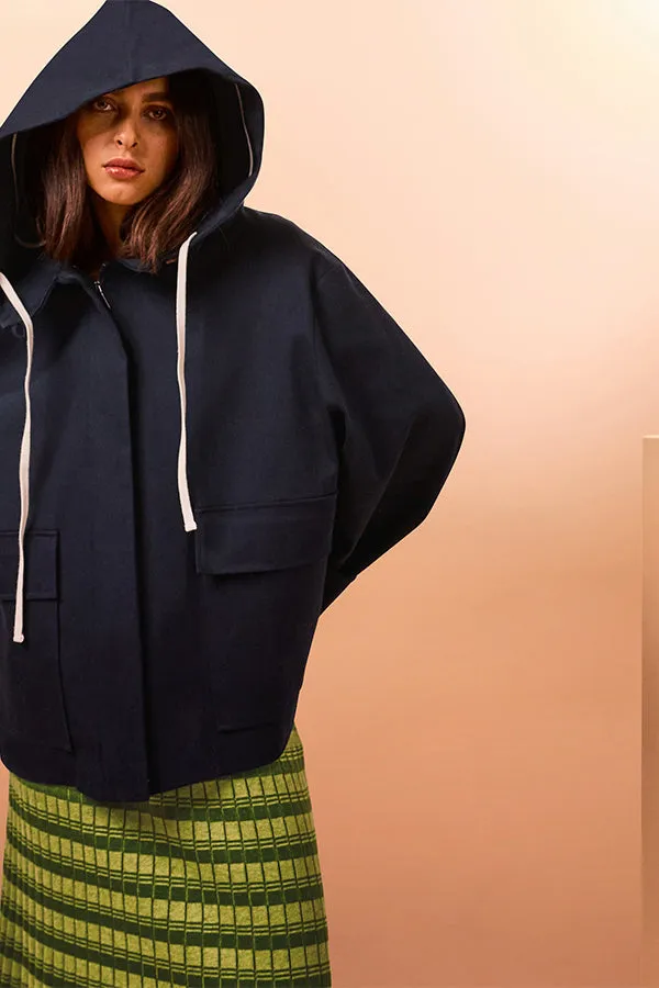 Rodier NAVY OVERSIZED HOODED JACKET