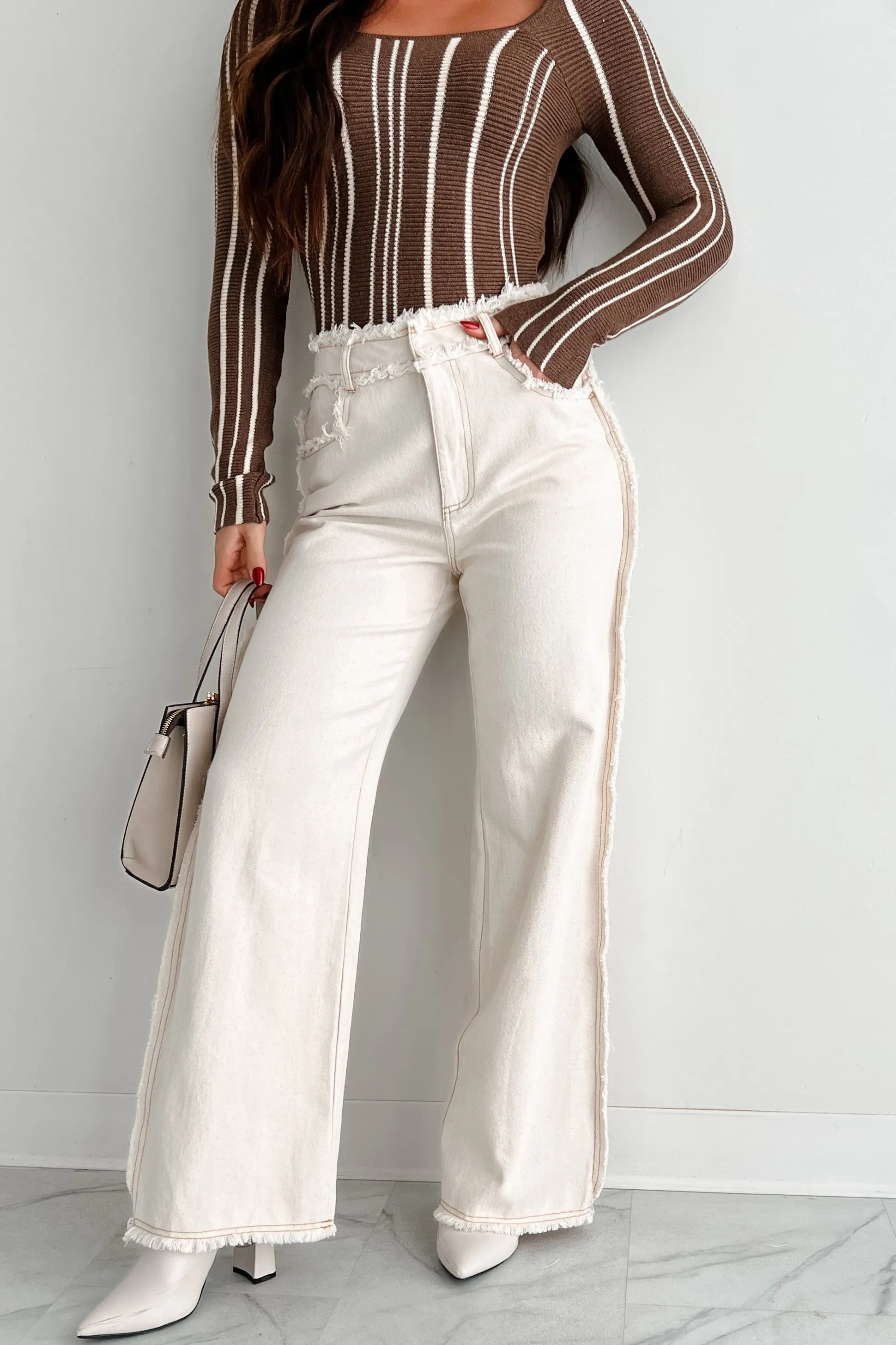 Roswell Frayed Seam Wide Leg Jeans (Off White Denim)