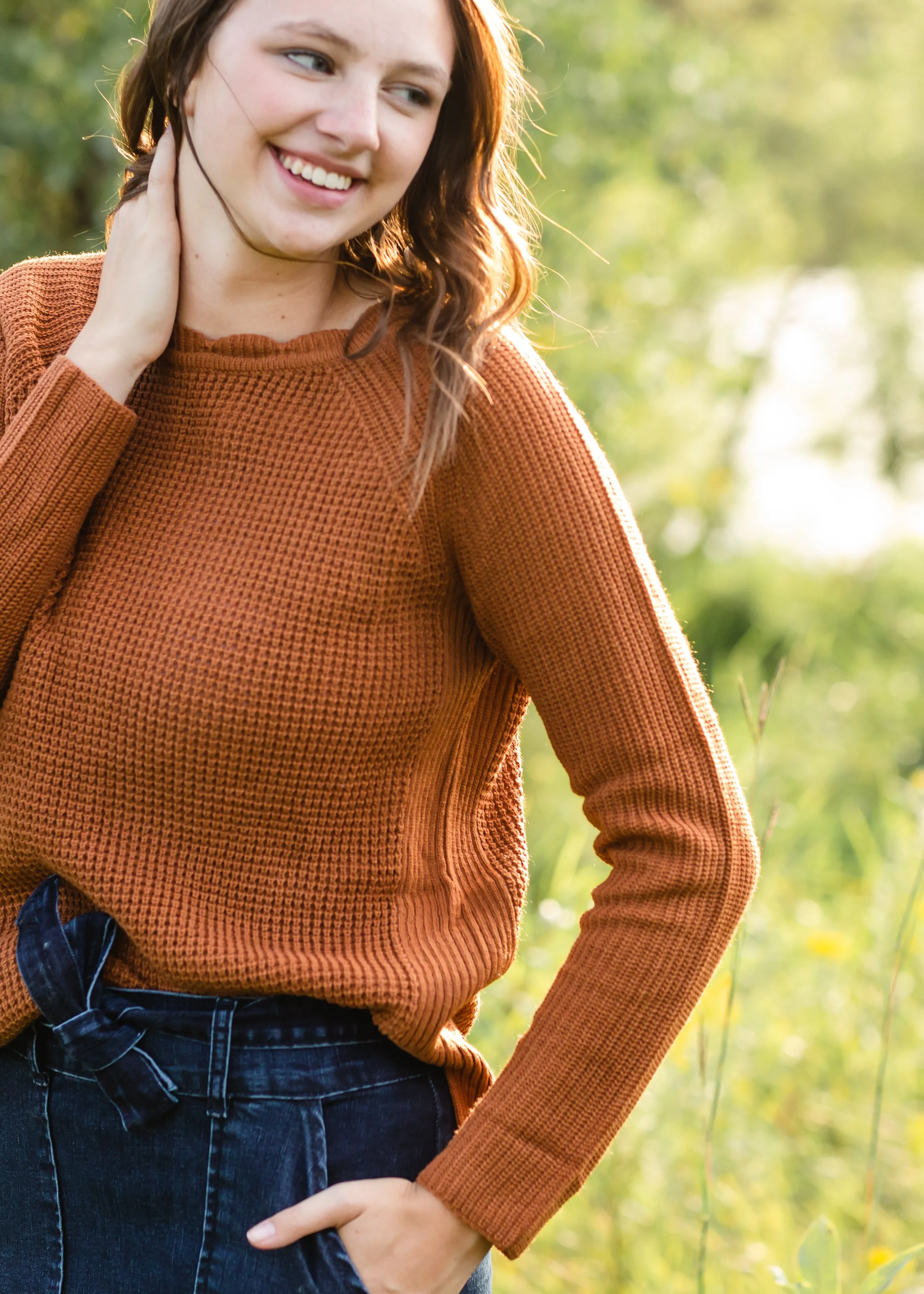 Rust Knit Crocheted Sweater