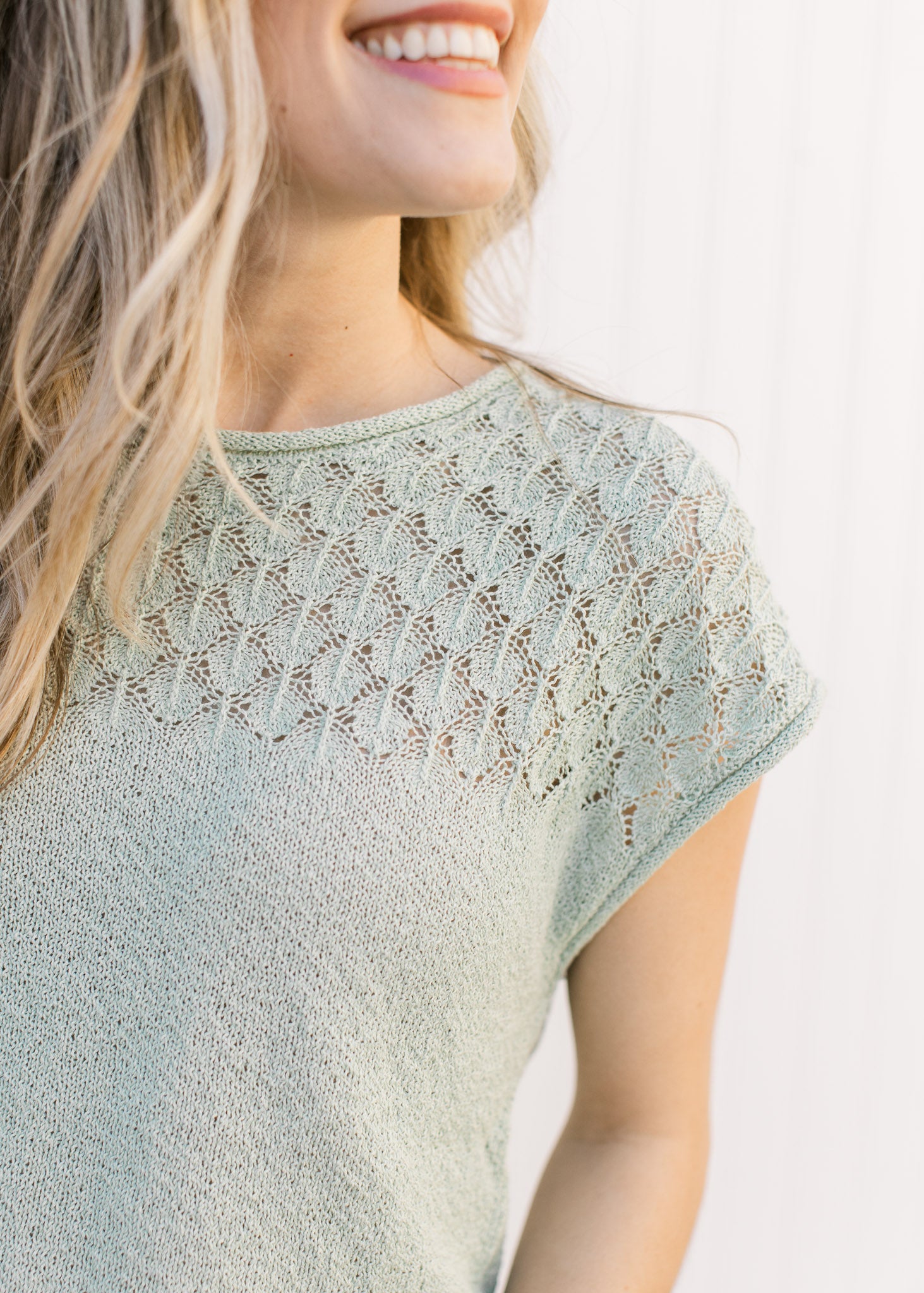 Sage Detail Short Sleeve Sweater