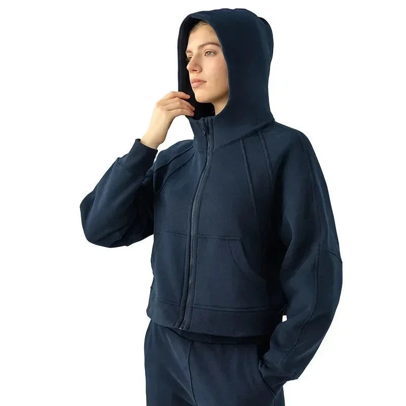 Scuba Warm Plush Zippered Hooded Sports Jacket Loose Yoga Suit Casual Fashion Sweater