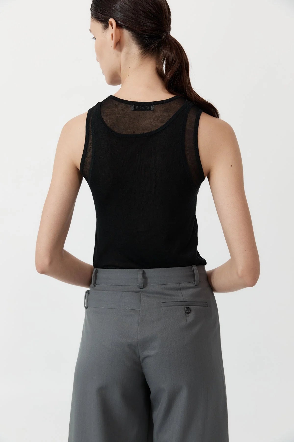 Semi Sheer Double Layer Tank - Black