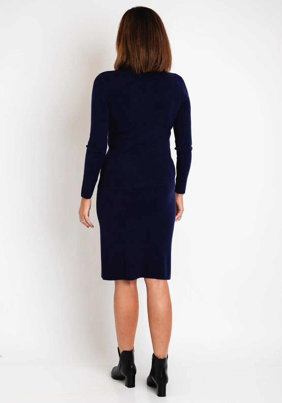 Serafina Collection Sweater and Skirt Set, Navy