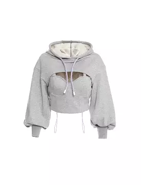 Short Bra Top and Hooded Sweatshirt in Gray