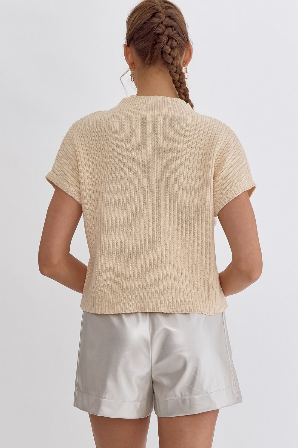 Solid Knitted Cropped Mock Neck Sweater