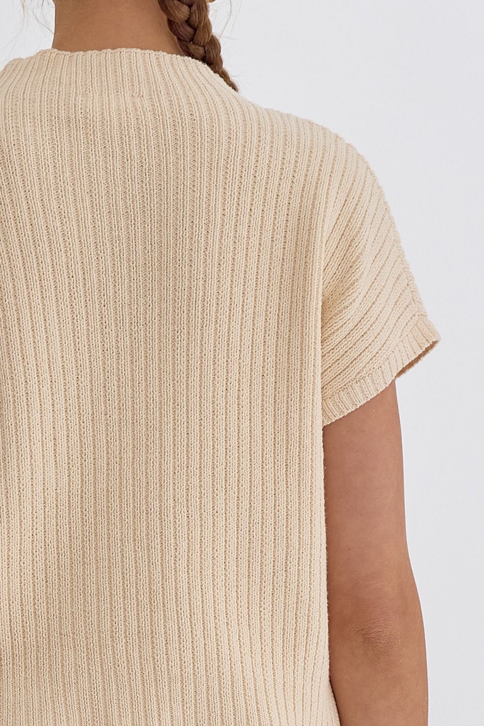 Solid Knitted Cropped Mock Neck Sweater