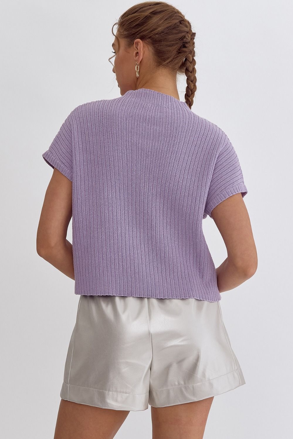 Solid Knitted Cropped Mock Neck Sweater