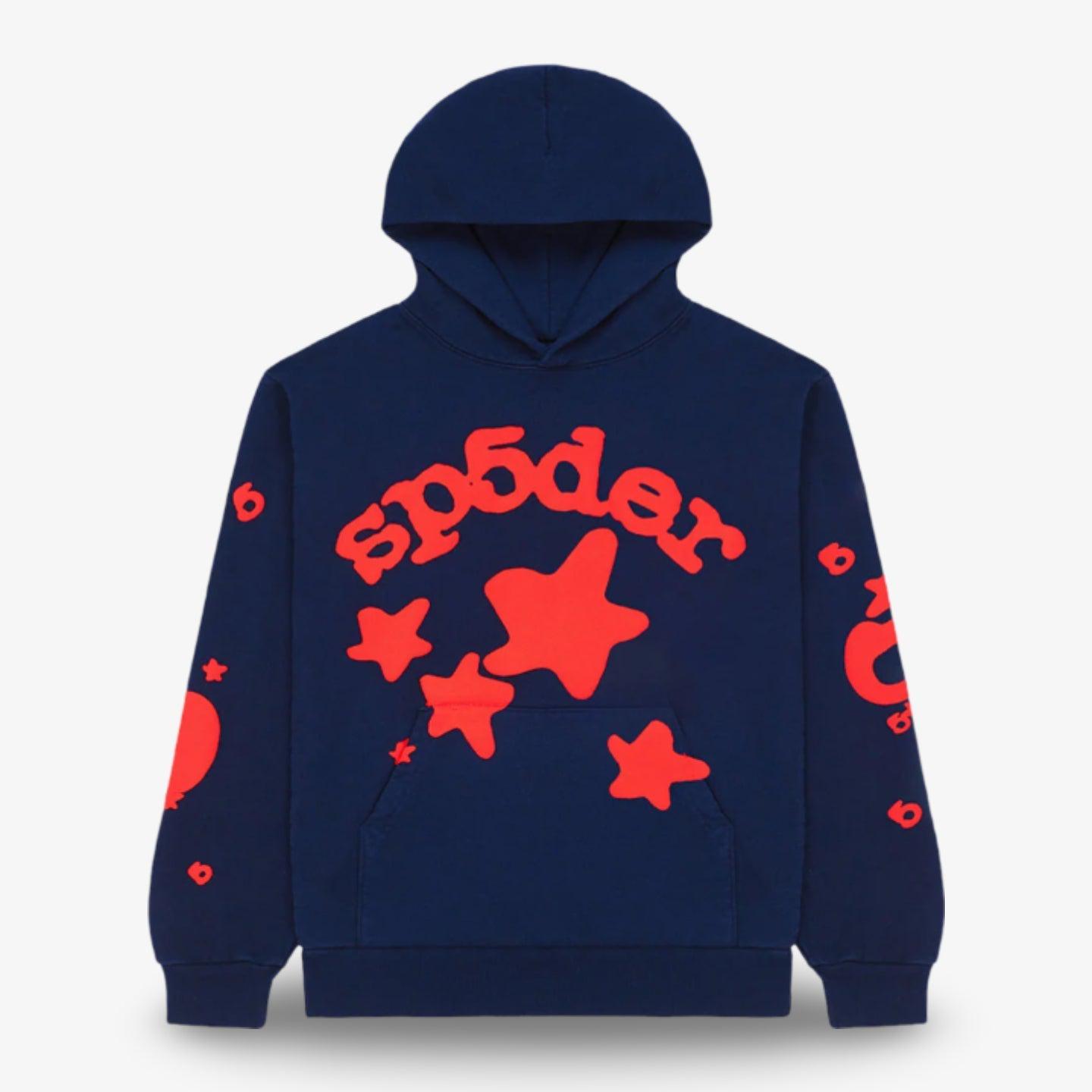 Sp5der 'Beluga' Pullover Hoodie Navy / Red SS24