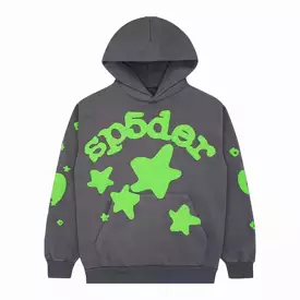 Sp5der 'Beluga' Pullover Hoodie Slate Grey / Green SS24