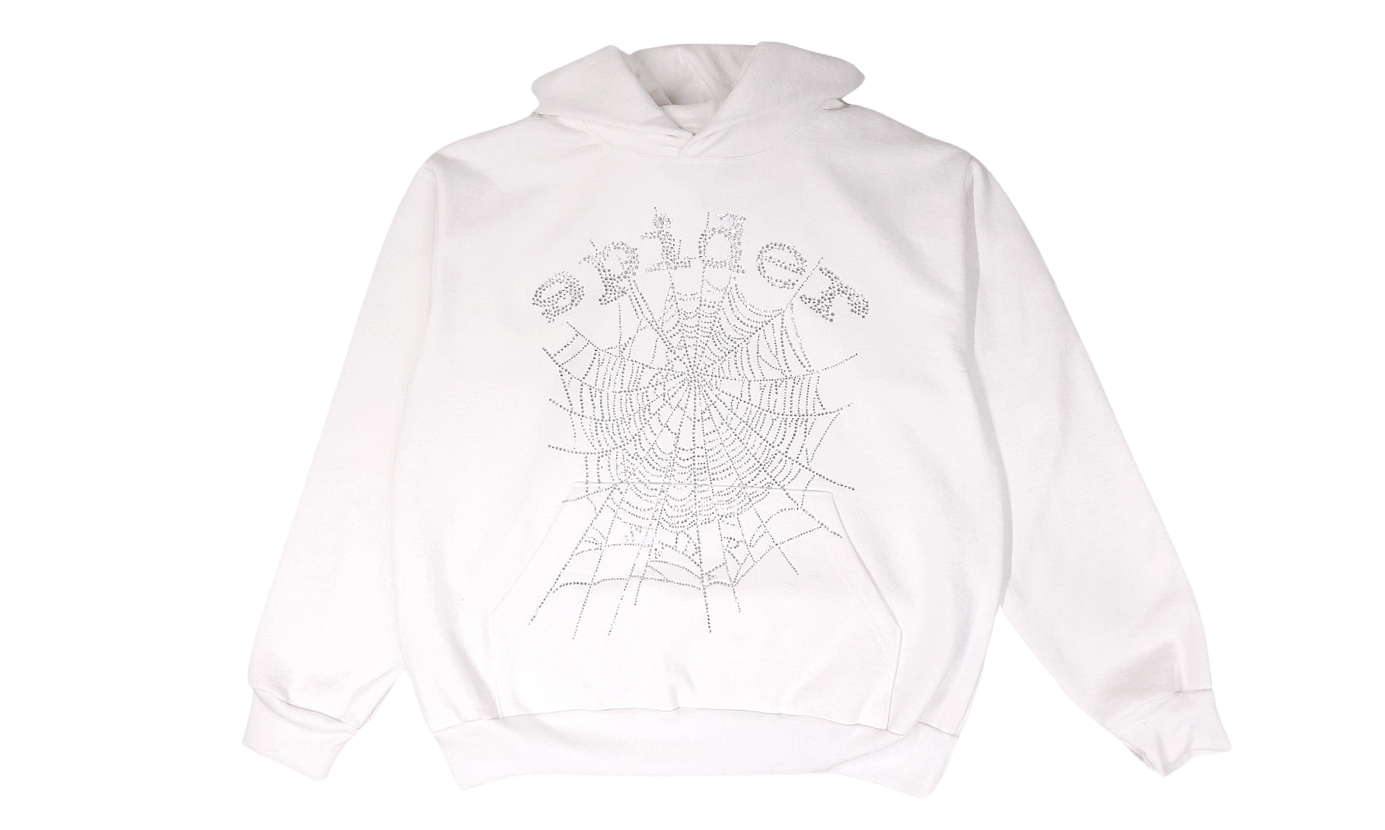 Sp5der OG Rhinestone Logo Hoodie White