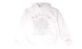 Sp5der OG Rhinestone Logo Hoodie White