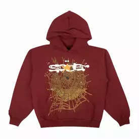 Sp5der 'Sp5 Web' Pullover Hoodie Maroon / Gold FW22