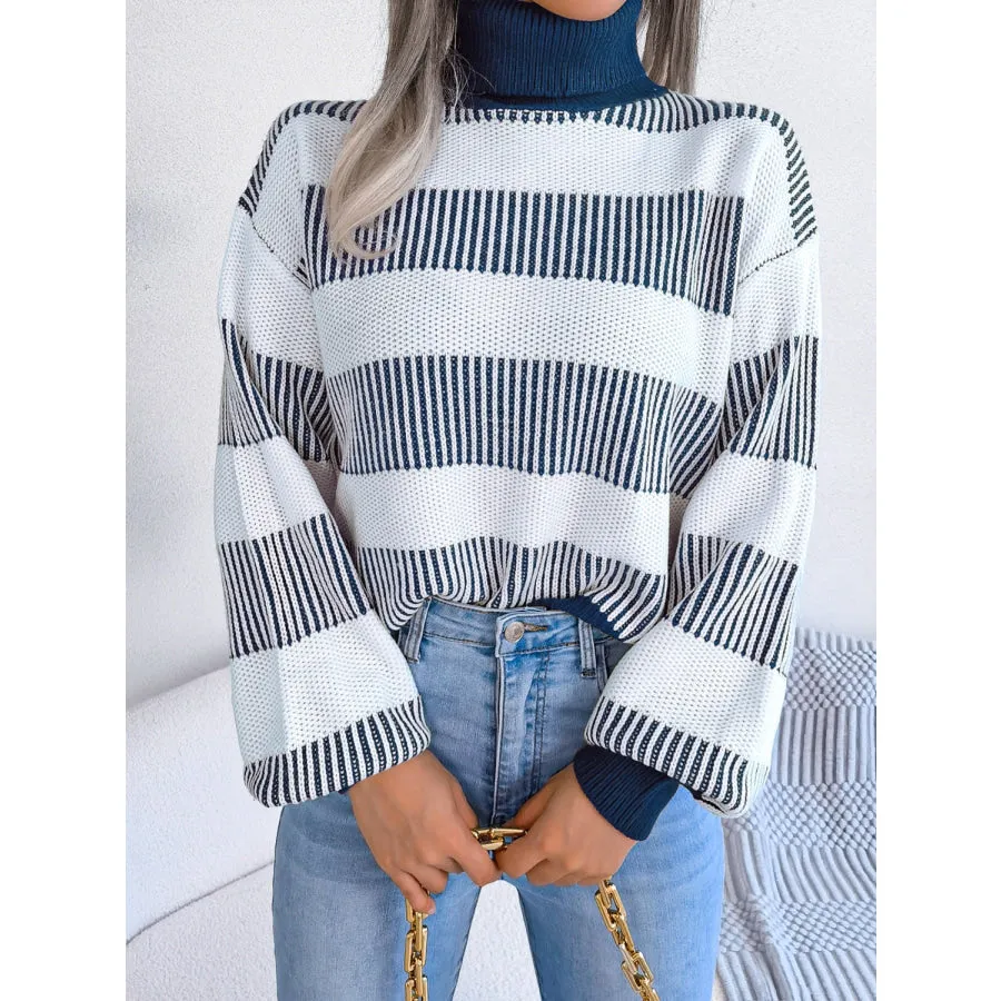 Striped Turtleneck Long Sleeve Sweater