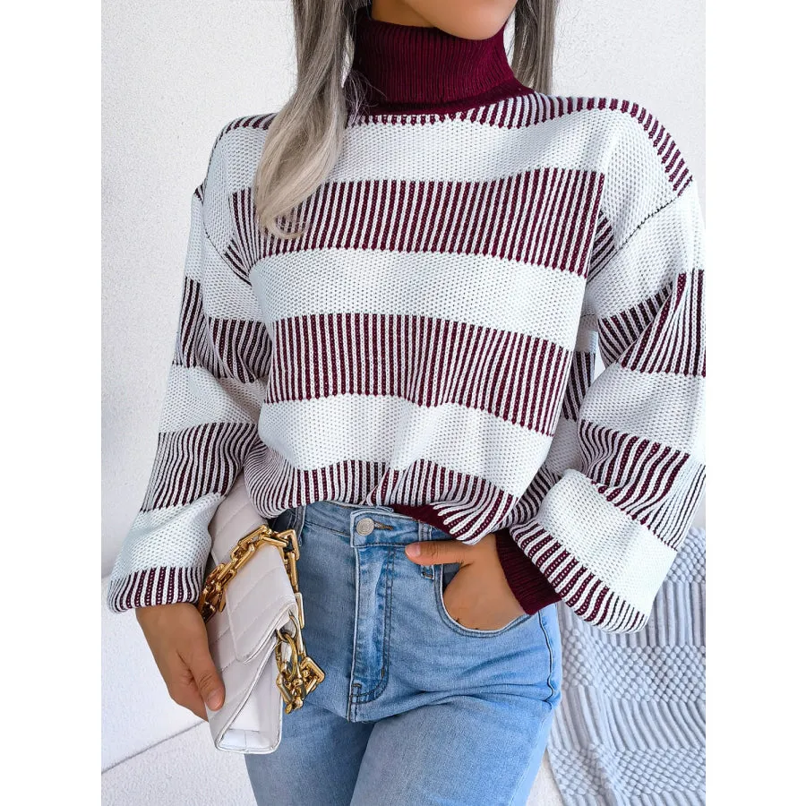 Striped Turtleneck Long Sleeve Sweater