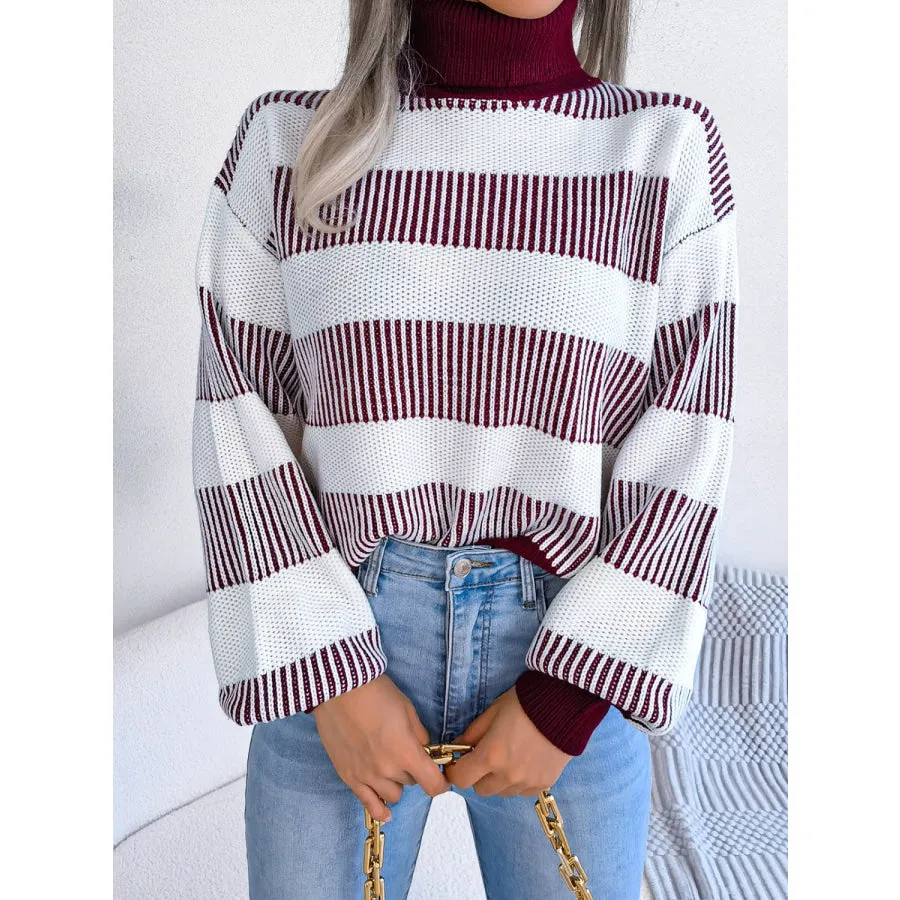 Striped Turtleneck Long Sleeve Sweater