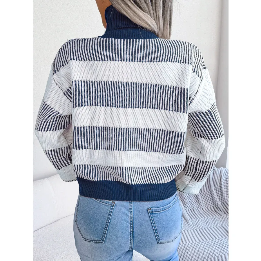 Striped Turtleneck Long Sleeve Sweater