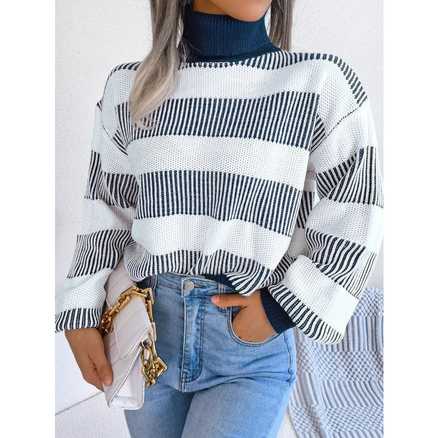 Striped Turtleneck Long Sleeve Sweater