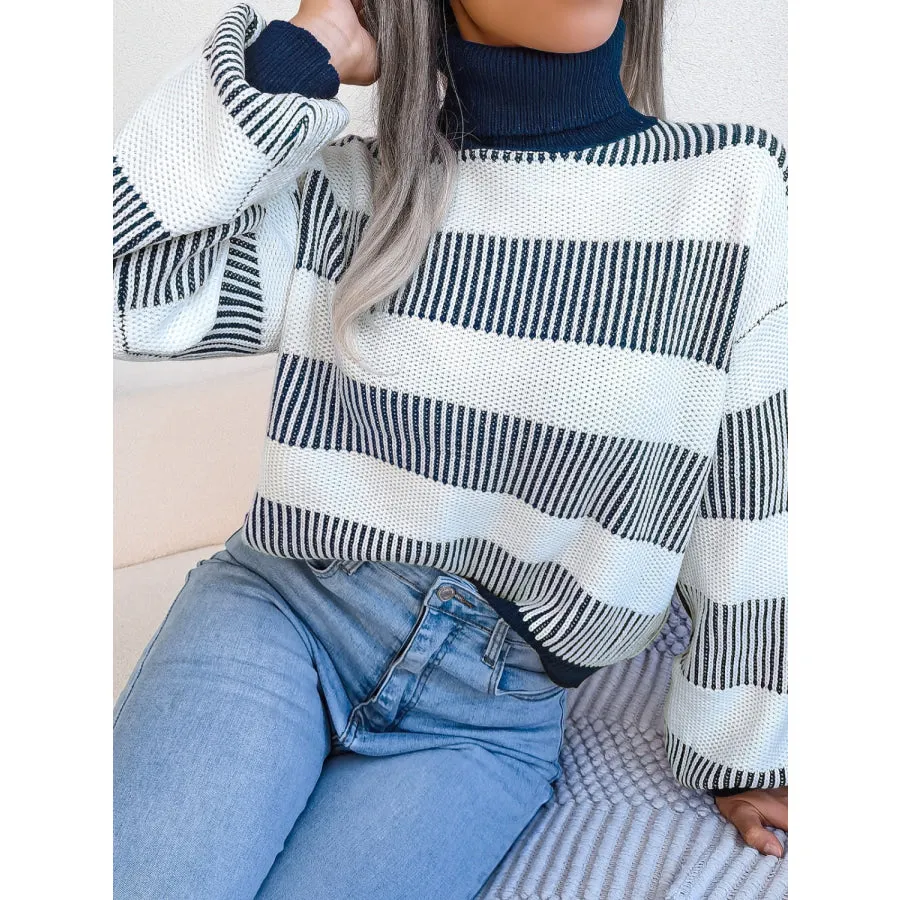 Striped Turtleneck Long Sleeve Sweater