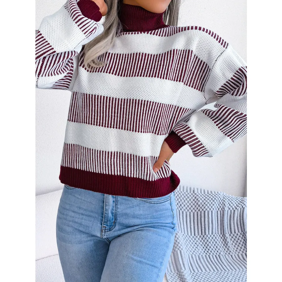 Striped Turtleneck Long Sleeve Sweater