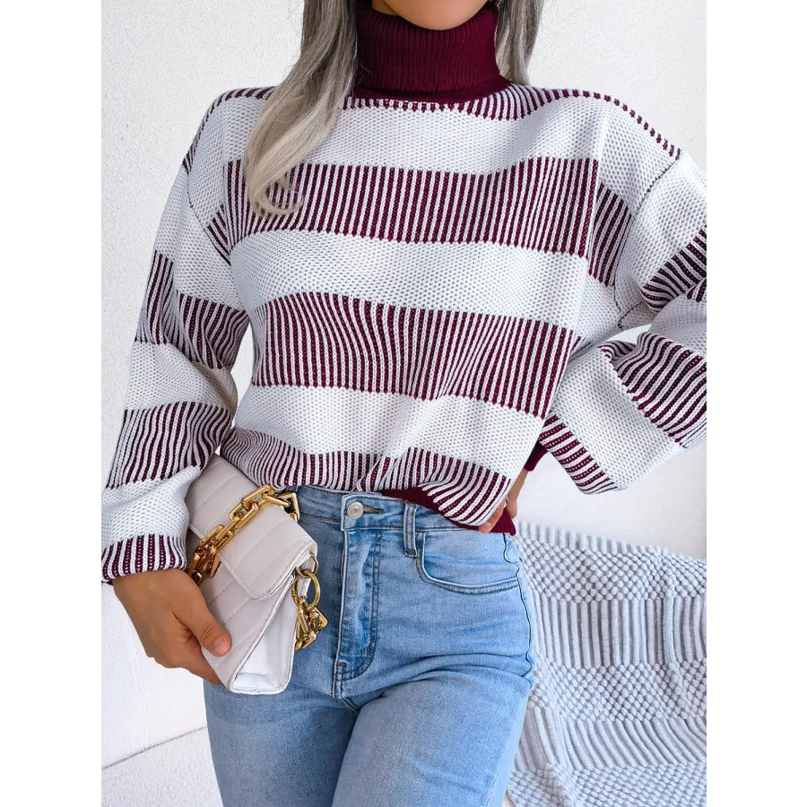 Striped Turtleneck Long Sleeve Sweater