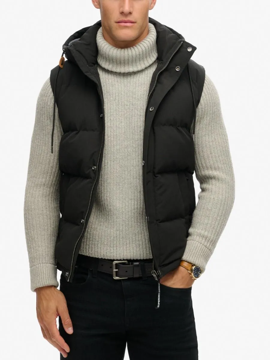 Superdry Everest Hooded Puffer Gilet Bodywarmer Jet Black