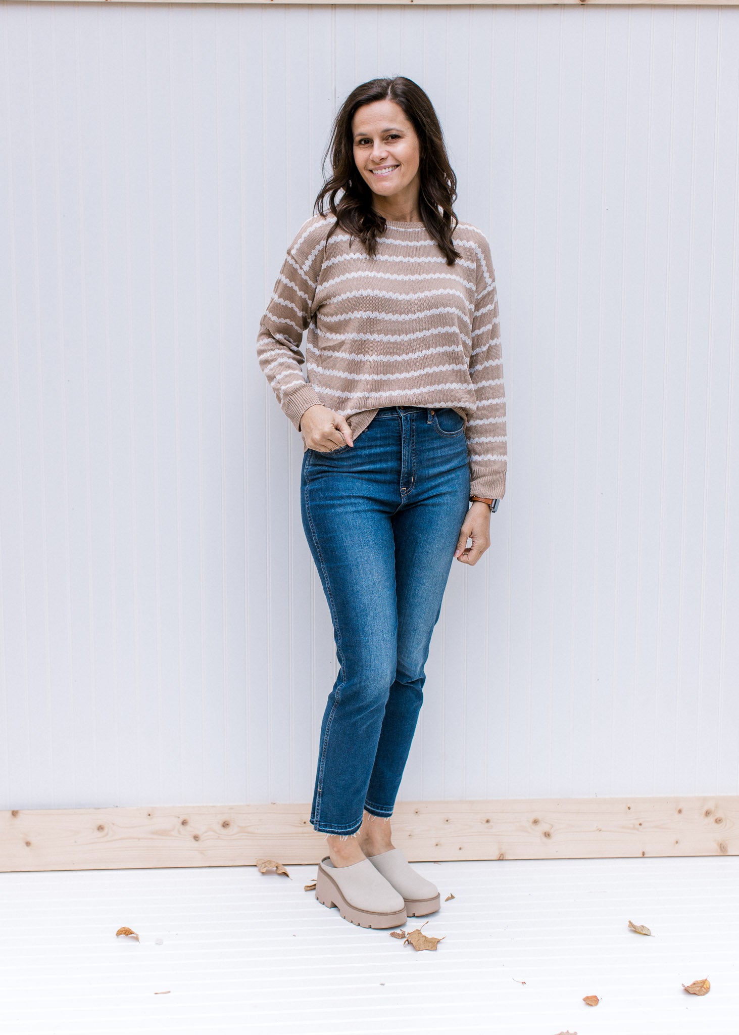 Taupe and Cream Zig Zag Sweater