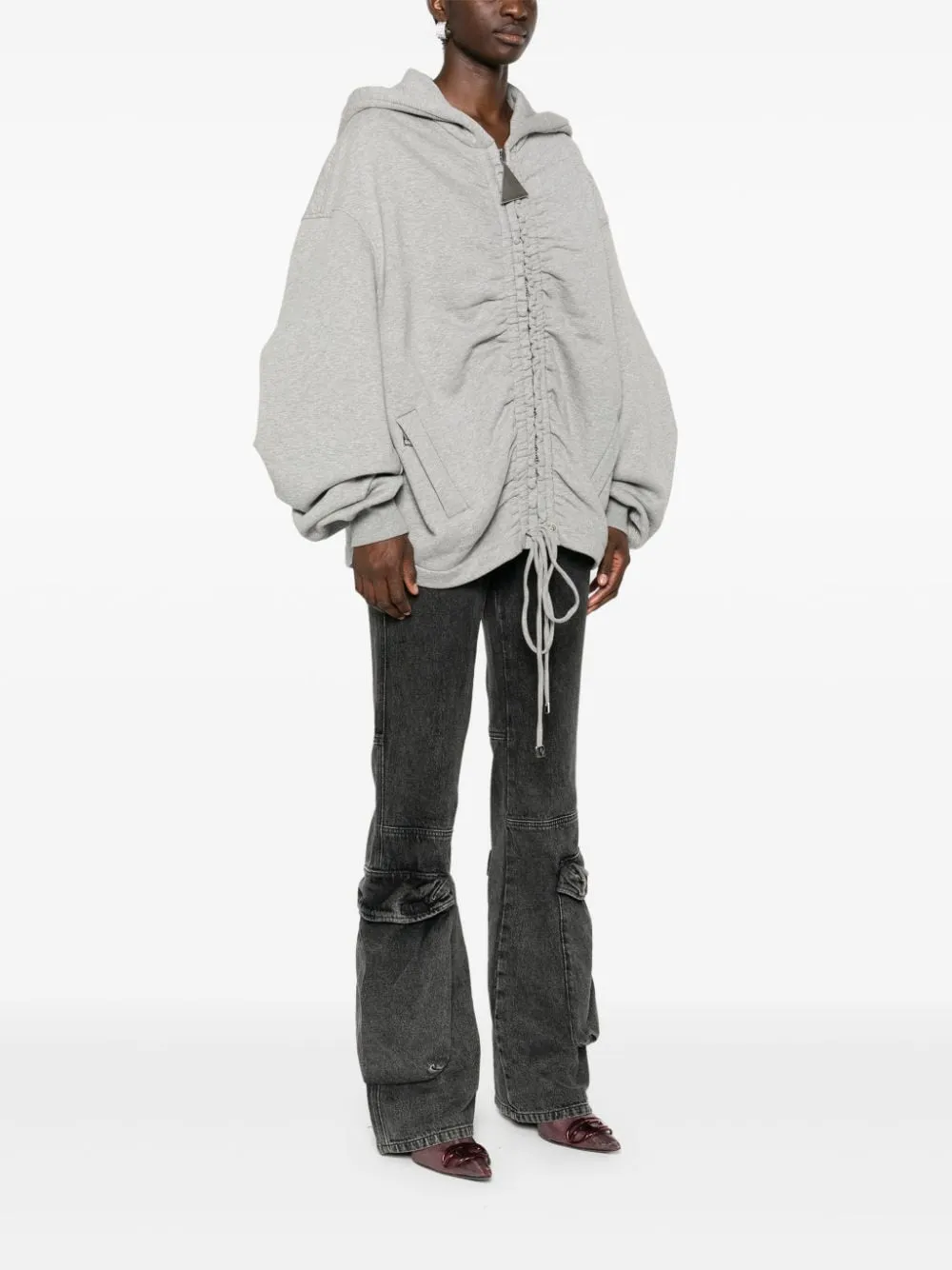 THE ATTICO Chic Grey Cotton Zip-Up Hoodie