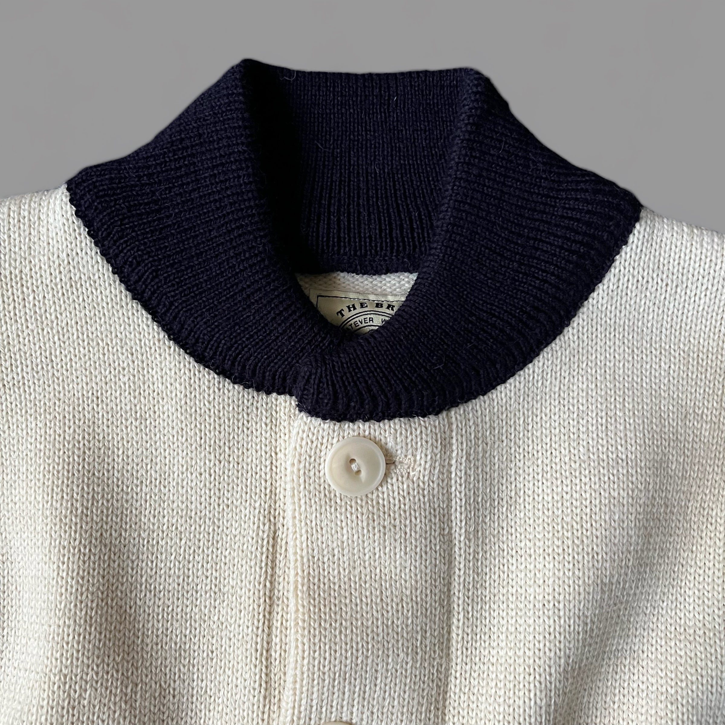 THE BRIG 2 CARDIGAN - ECRU/NAVY TRIM