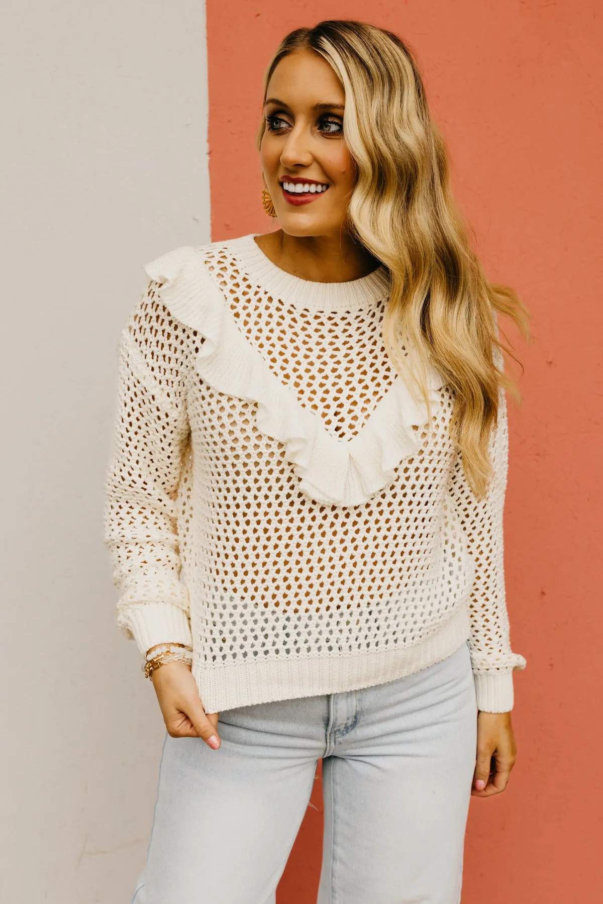 The Talia Ruffle Waffle Sweater