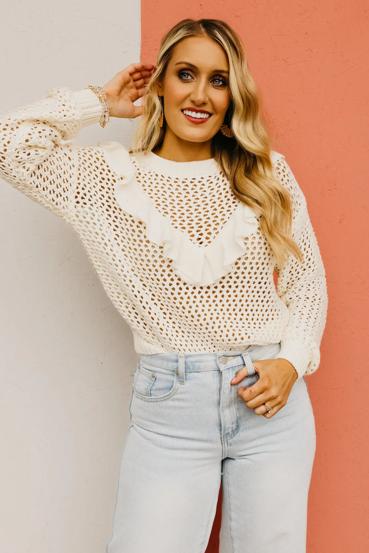 The Talia Ruffle Waffle Sweater