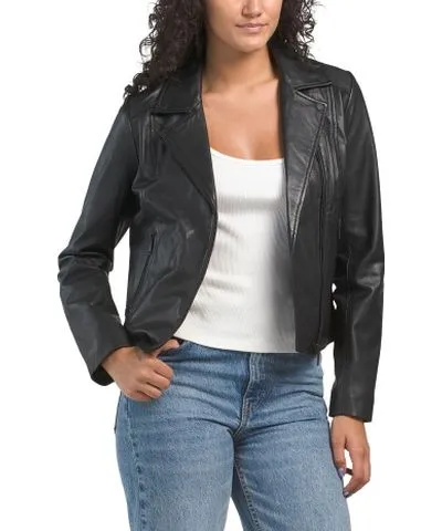 Tj Maxx Gina Genuine Leather Moto Jacket For Women