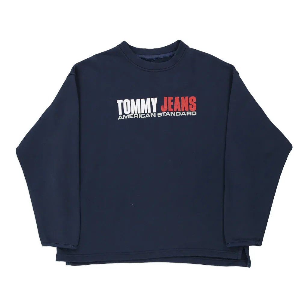 Tommy Jeans Spellout Sweatshirt - Large Navy Cotton Blend