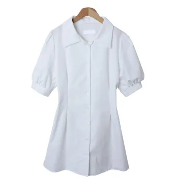 Trendywhere Puff Sleeve Button Front Collar Shirt Dress