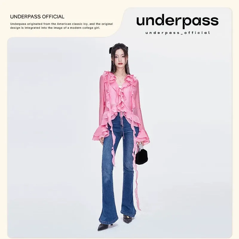 underpass original design retro slim slim micro-flared horseshoe pants black thin wide-leg jeans for women