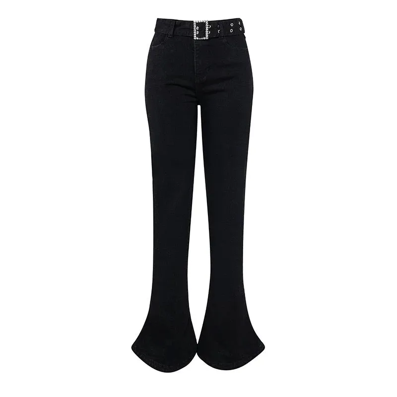 underpass original design retro slim slim micro-flared horseshoe pants black thin wide-leg jeans for women