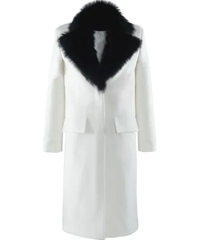 Vestiaire D'un Oiseau Libre Women's White Fur Trimmed Cashmere Coat