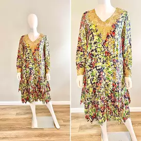 Vintage 1920s Silk Floral Dress / 20s retro day dress with matching purse / Size S