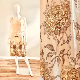 Vintage 1920s Silk Floral Dress / 20s Wedding Dress / 20s Flapper Dress / Size XS S