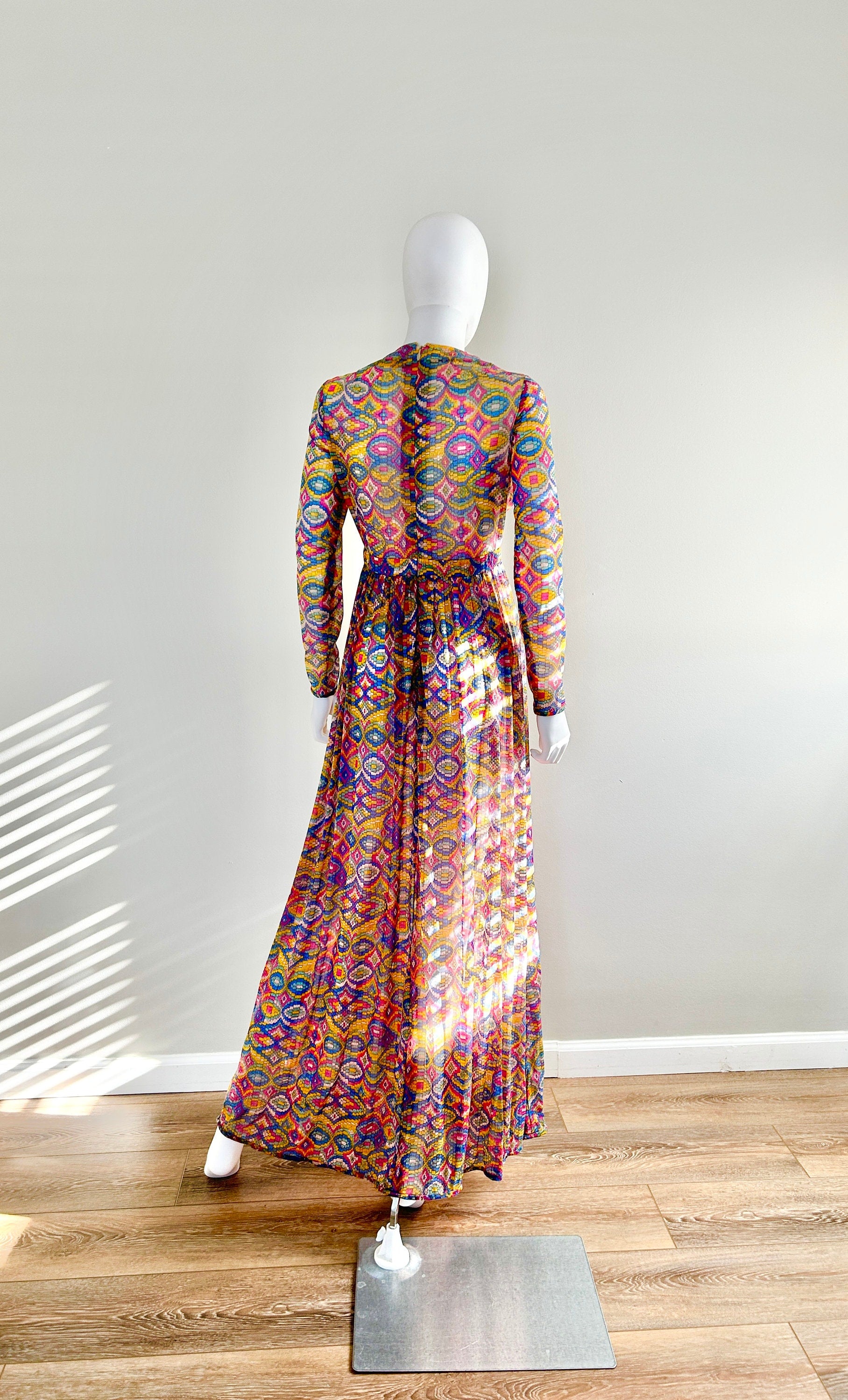 Vintage 1970s Python Print Sheer Maxi Dress / 70s Retro Party Dress / Size S M