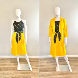 Vintage 1970s Yellow and Navy Blue Floral Sundress and Bolero / 70s retro dress and jacket / Size S