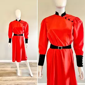 Vintage 1980s Red and Black Holiday Dress / 80s puff sleeve party dress / 1980s does 1940s dress / Size small