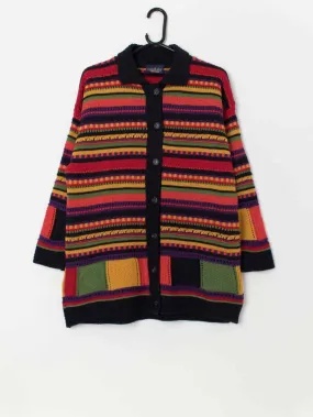 Vintage The Sweater Shop cardigan with multicoloured stripes – Medium