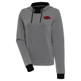 Women's Antigua  Black/White Arkansas Razorbacks Axe Bunker Tri-Blend Pullover Hoodie