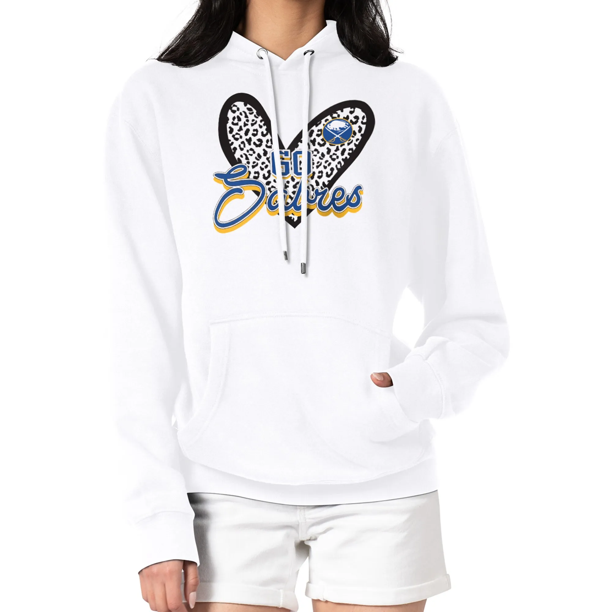 Women's Buffalo Sabres G-III 4Her by Carl Banks White Animal Print Heart Fleece Pullover Hoodie