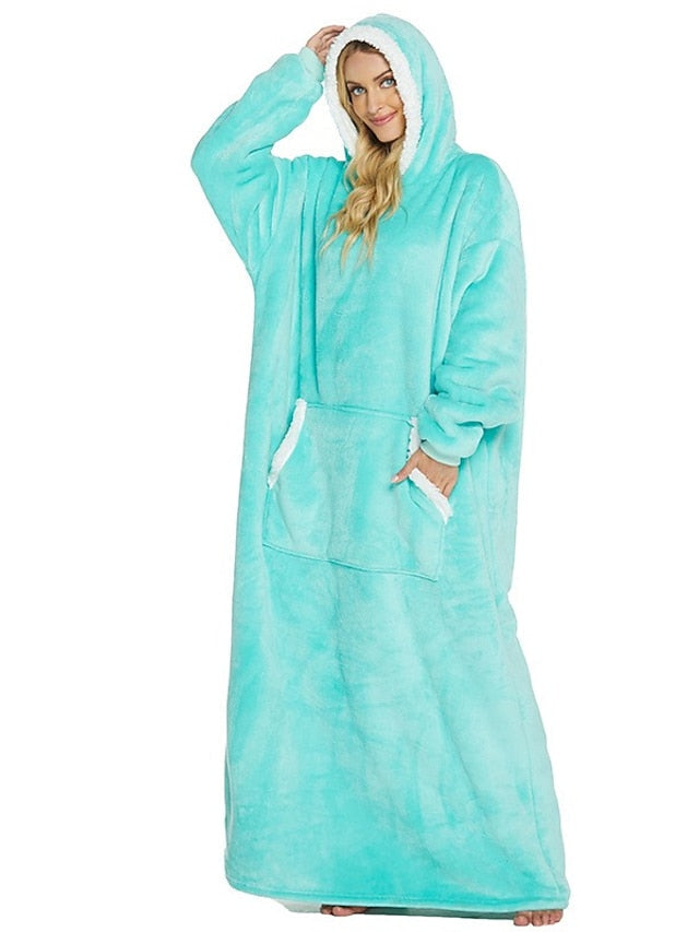 Women's Cozy Fleece Hooded Blanket Pajama Loungewear - Luxurious Cotton Comfort