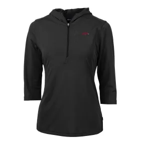 Women's Cutter & Buck Black Arkansas Razorbacks Virtue Eco Pique 3/4 Sleeve Half-Zip Pullover Hoodie