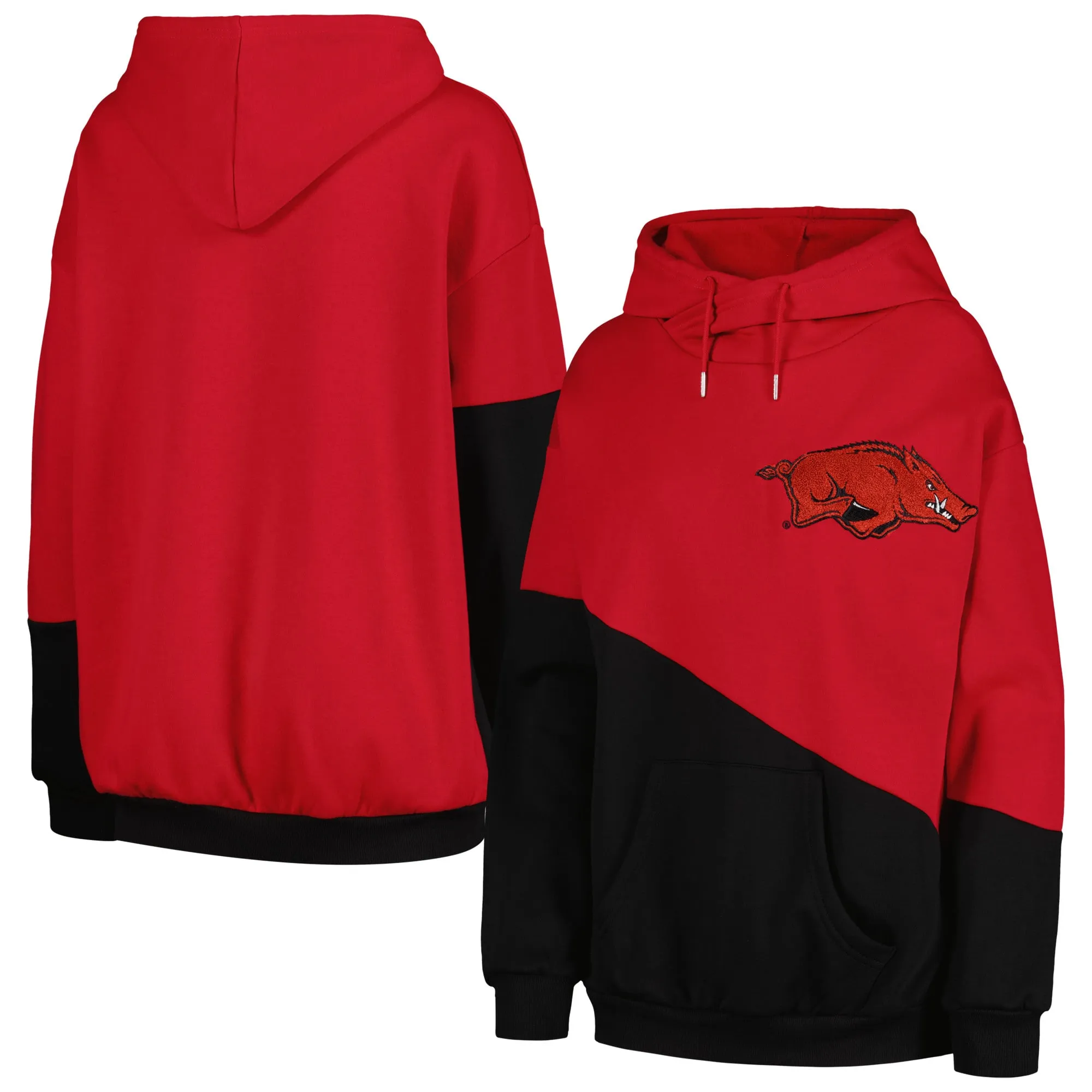 Women's Gameday Couture Cardinal/Black Arkansas Razorbacks Matchmaker Diagonal Cowl Pullover Hoodie