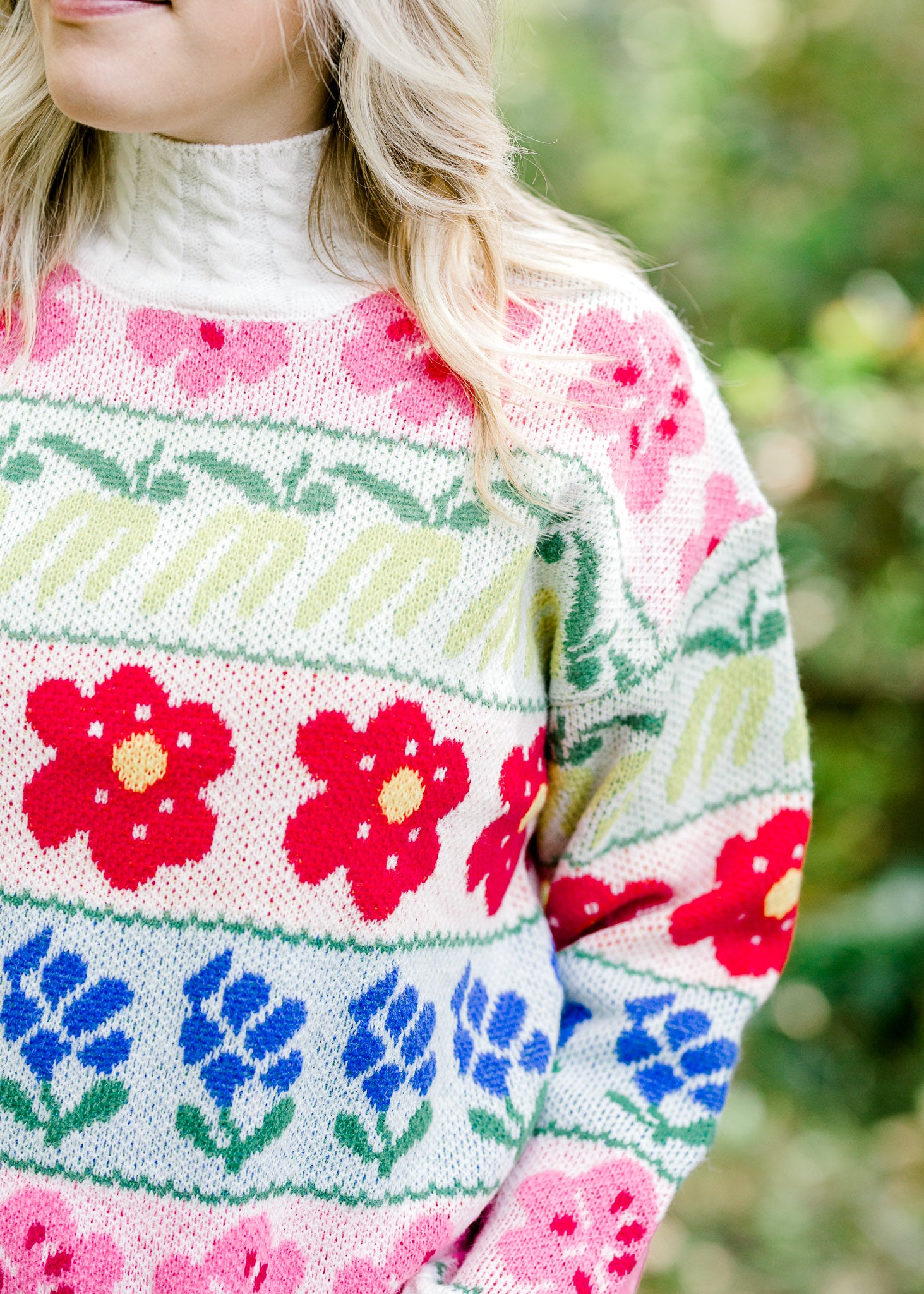 X Bright Flowers Cream Sweater