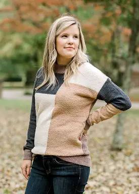 X Cream Color Block Sweater